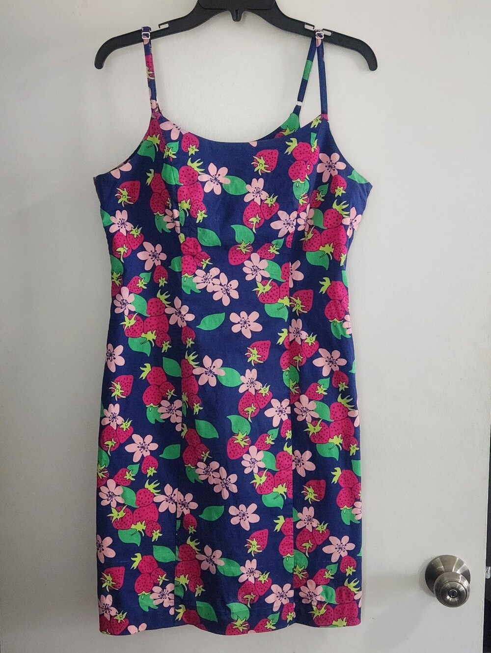 Vintage Lilly Pulitzer Sz 6 Navy & Pink Strawberry Sheath Print Dress